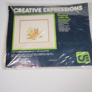 Vintage 1984 Crewel Kit 10"x12" Cuddling Cottontail #1532 Rabbit & Chick Easter